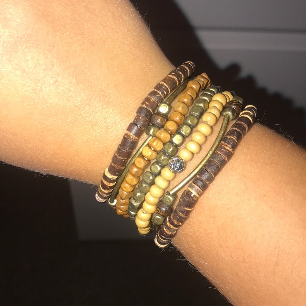 brown beaded bracelet stack